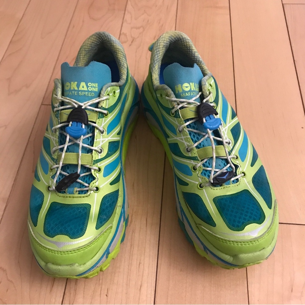 Hoka One One Green and Blue Trail Running Shoes
